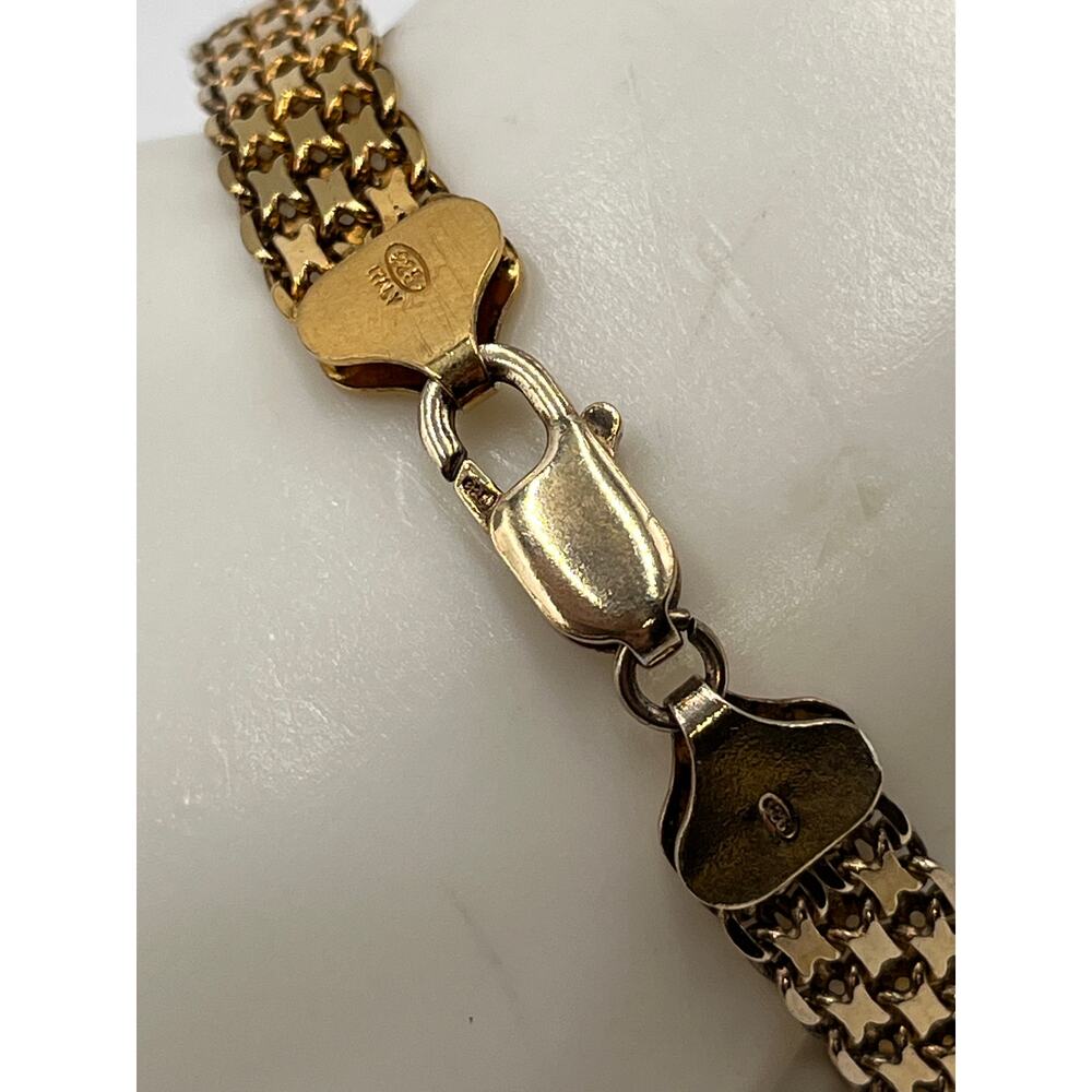 HCT Signed Italy Gold Sterling Silver Woven Braid Chain Bracelet 925 Vermeil - Picture 10 of 11
